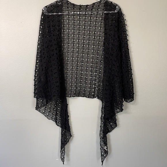 Black Sheer Cutout Lacey 3/4 Sleeve Cardigan with Open Front Crochet Size L - Picture 4 of 11